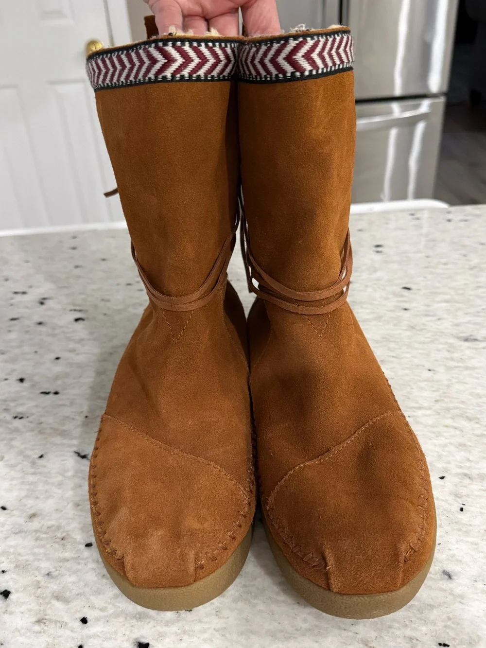 TOMS Women’s “Nepal” Moccasin Boot with Chevron Trim